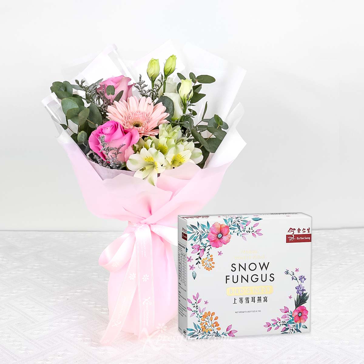 Wholesome Sentiment (Pink Roses & Gerbera with EYS Bird’s Nest)