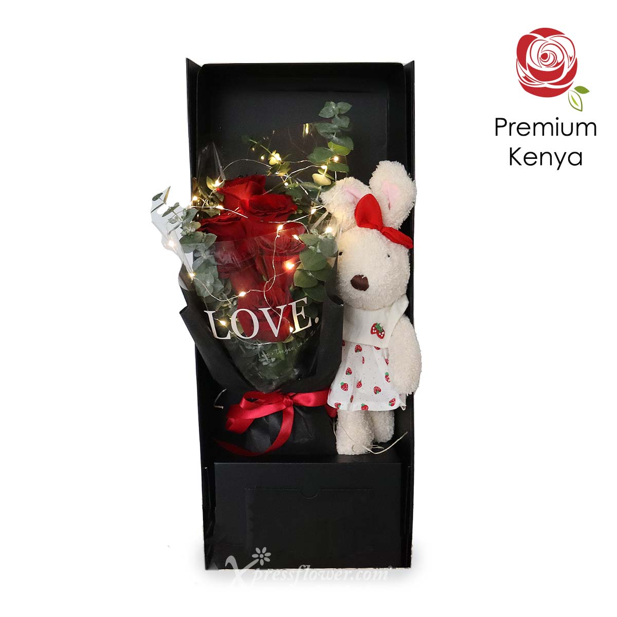 SBL2309 Love Bunny (6 Red Roses with LED Lights & Bunny Plush) 1b