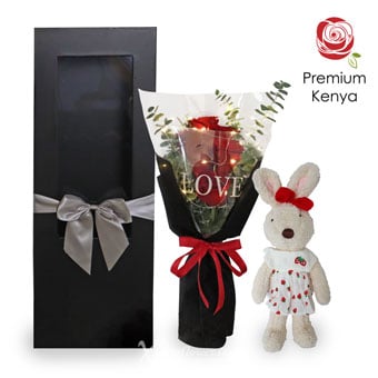Love Bunny (6 Red Roses with LED Lights & Bunny Plush)