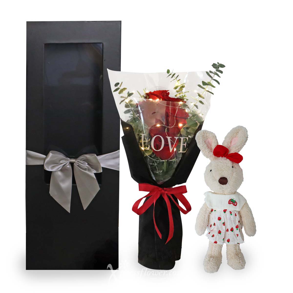 Love Bunny (6 Red Roses with LED Lights & Bunny Plush)