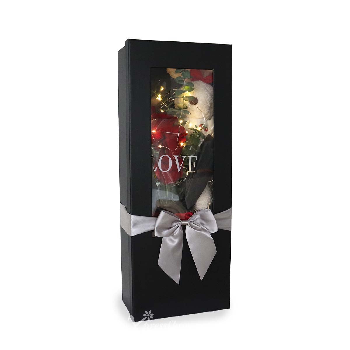 sbl2309 love bunny 6 red roses with led lights amp bunny plush new 2a