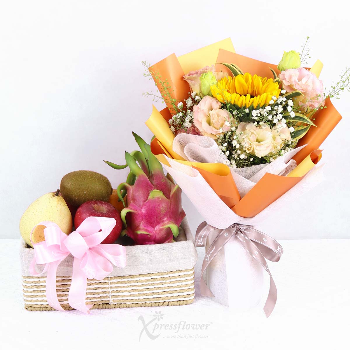 Golden Nourish (Sunflower Bouquet with Fruits Basket)