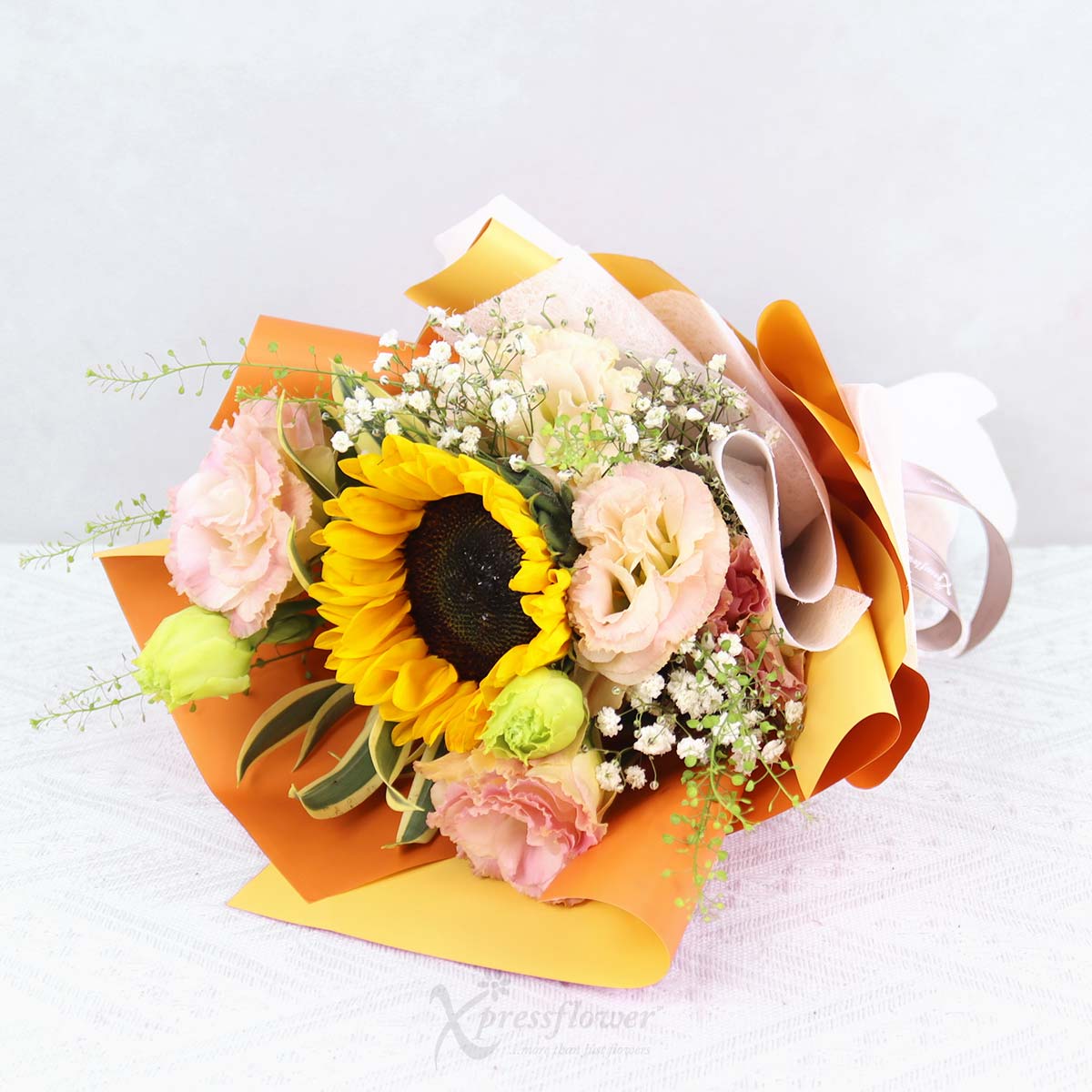 FH2502 Golden Nourish Sunflower Bouquet with Fruits Basket 1d