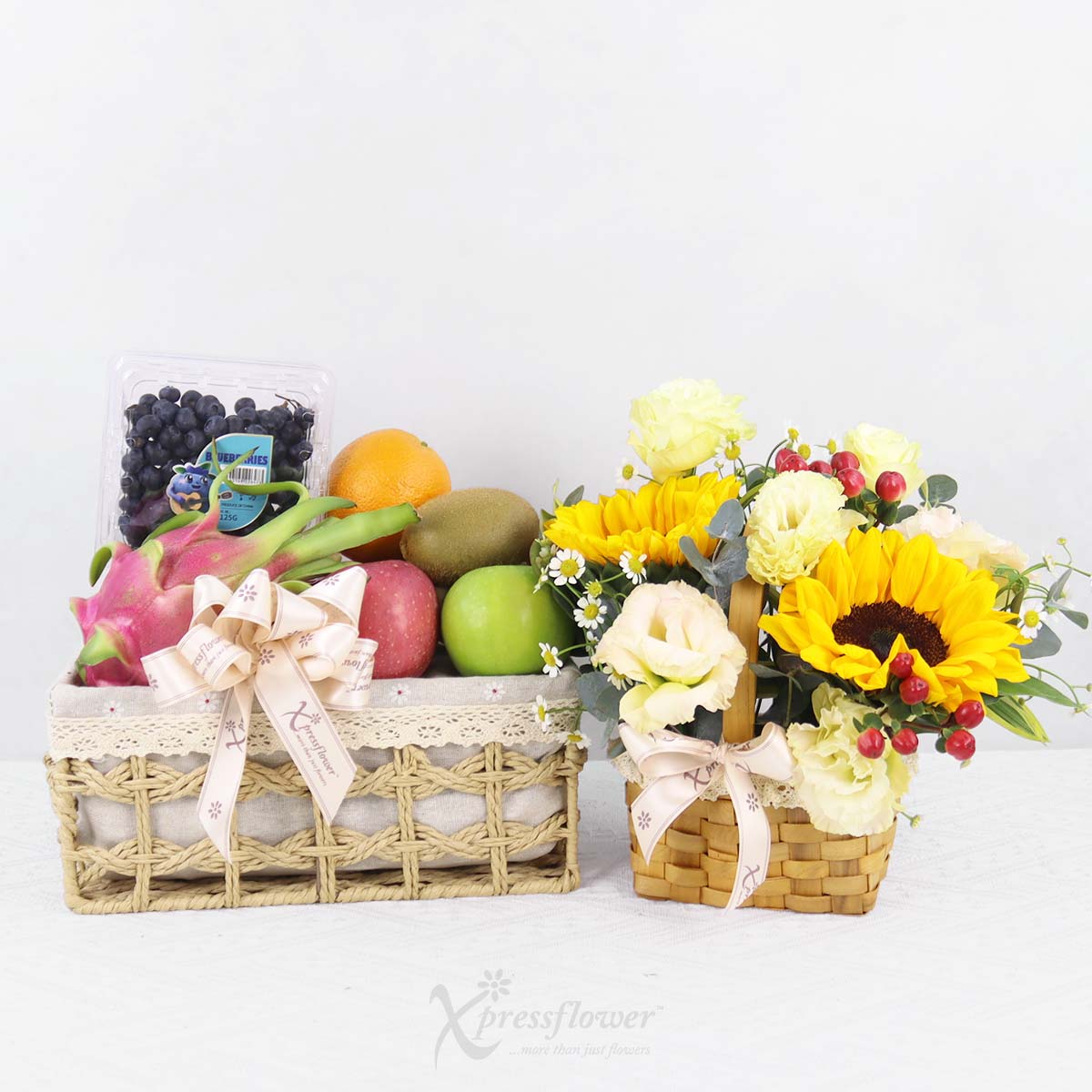 Sunberry Bliss (Sunflowers Basket Arrangement with Fruits Basket)