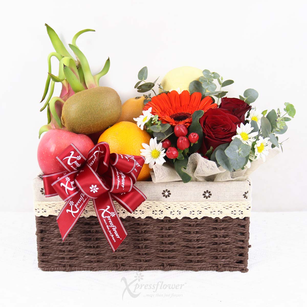 Ruby Harvest (Fruits Basket with Floral Arrangement)