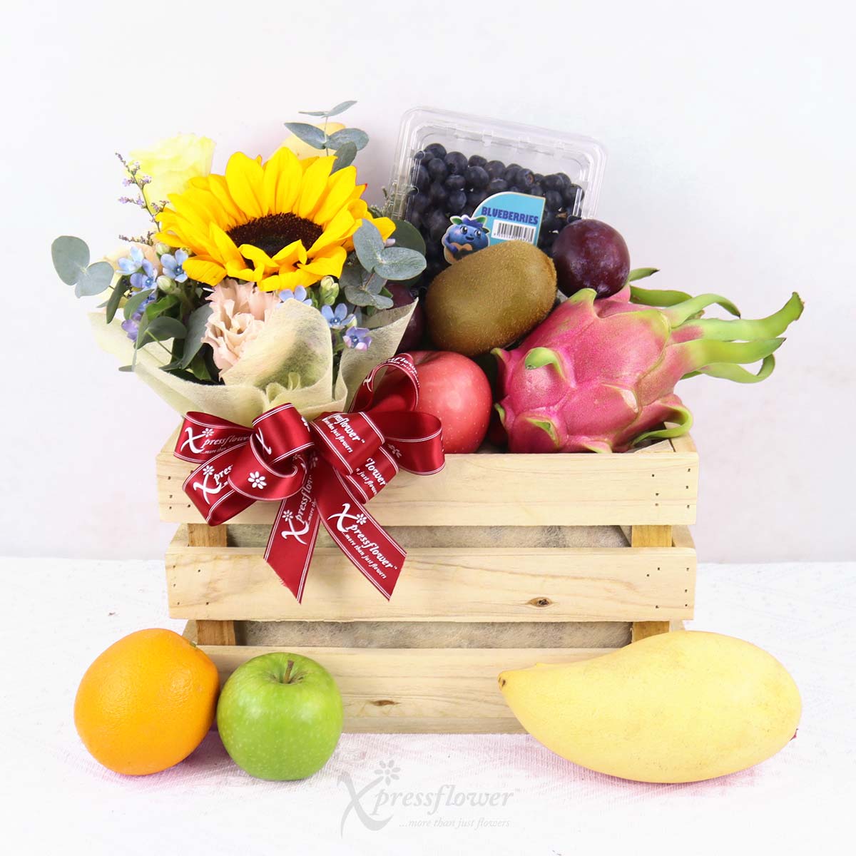 Sunburst Crate (Fruits Basket with Floral Arrangement)