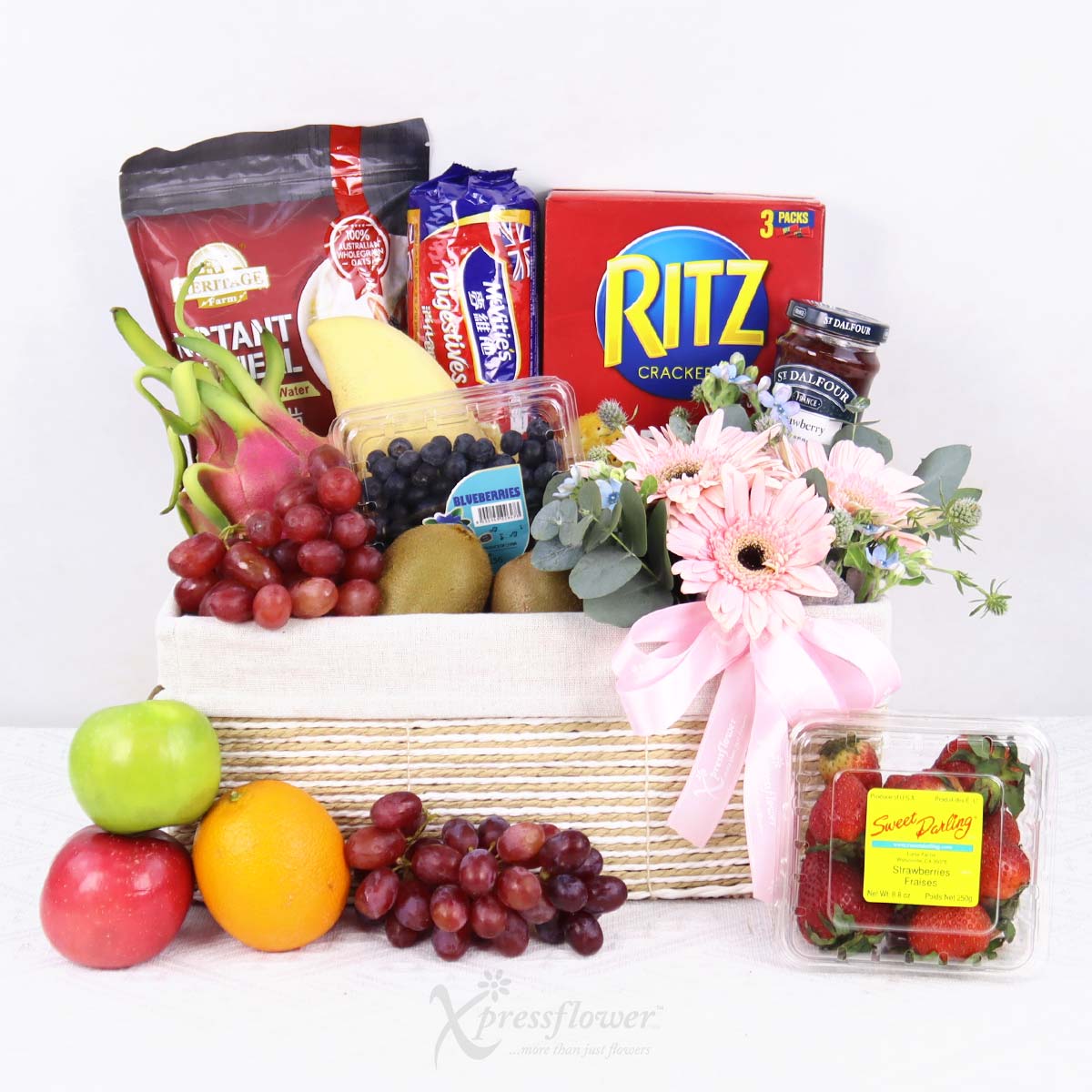 Blush & Bites (Fruits & Food with Floral Arrangement)