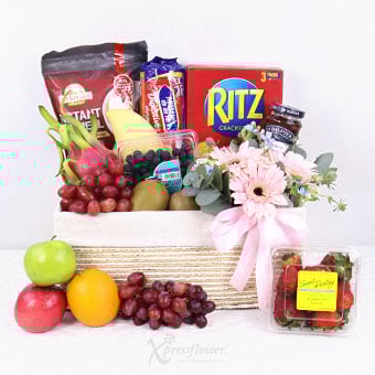 Blush & Bites (Fruits & Food with Floral Arrangement)