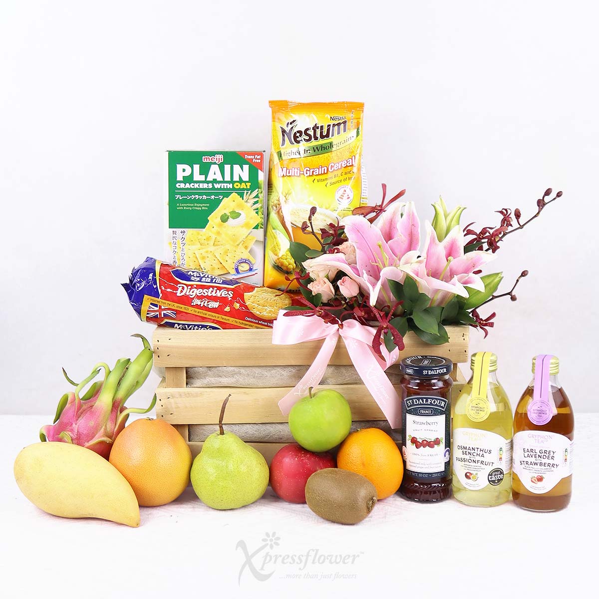 FH2516 Bloom Boxed Fruits Food with Floral Arrangement 1b