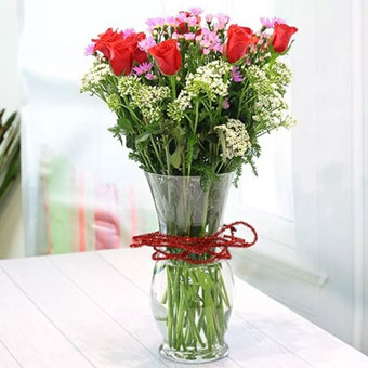 Vase of Roses and Seasonal Flowers (VN)