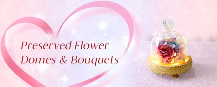 Valentine's Day Preserved Flower Domes & Bouquets 