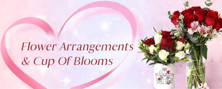 Valentine's Day Flower Arrangements & Cup Of Blooms