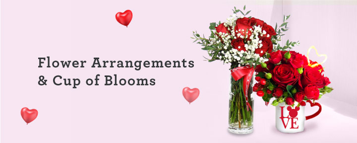 Valentine's Day Flower Arrangements & Cup of Blooms