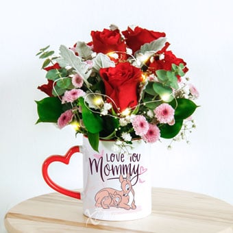MDAR2223 Crimson Tenderness (6 Red Roses with Disney Mug)