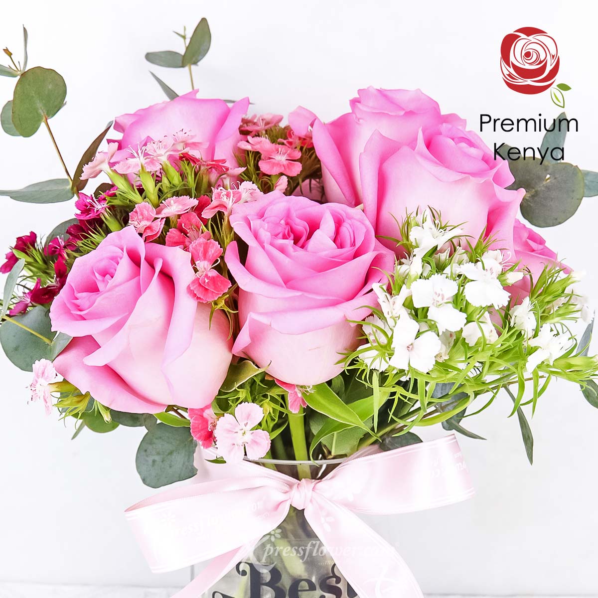 MDAR2452 Blossoming Charm (10 Dark Pink Roses with "Best Mom Ever" vase) 1b