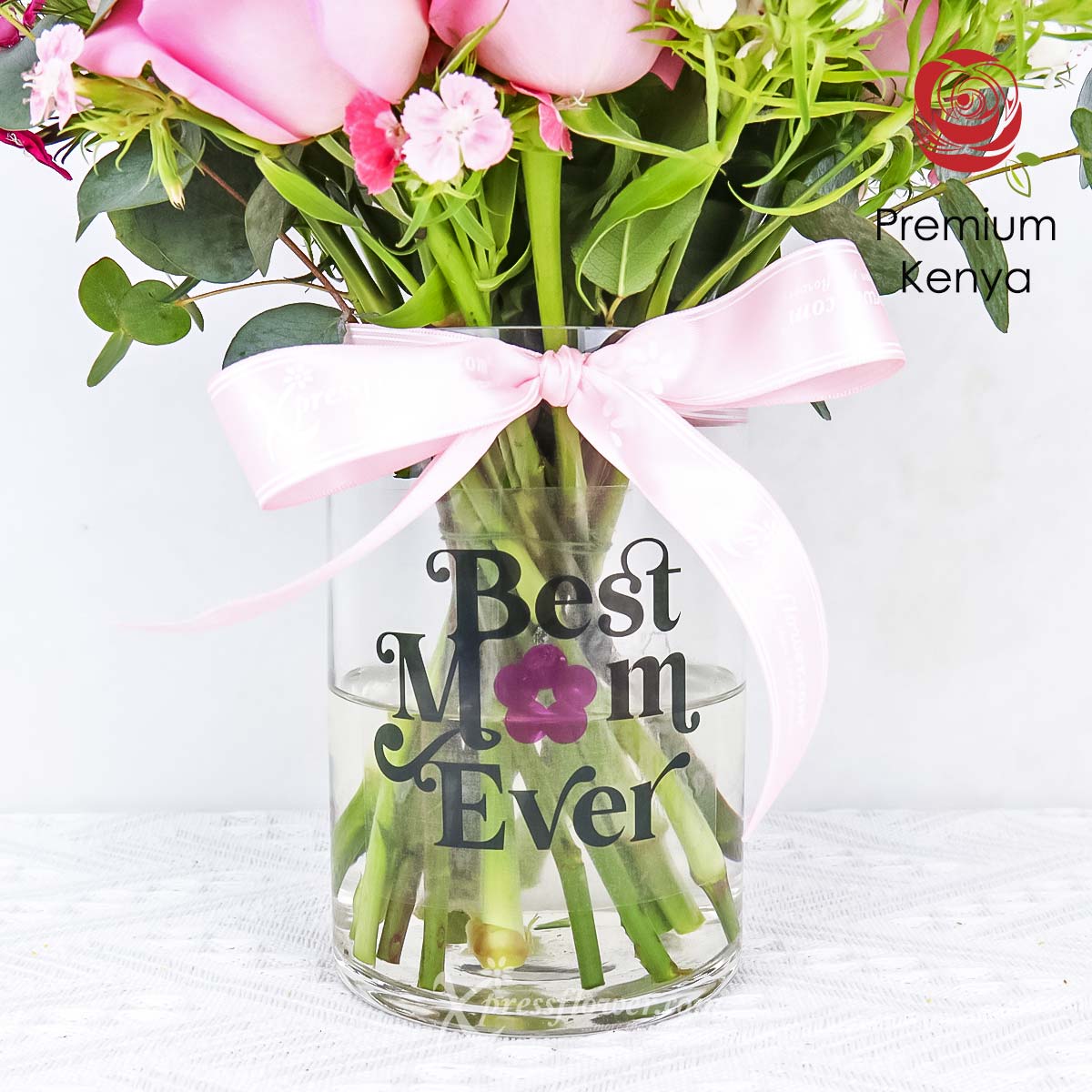 MDAR2452 Blossoming Charm (10 Dark Pink Roses with "Best Mom Ever" vase) 1c