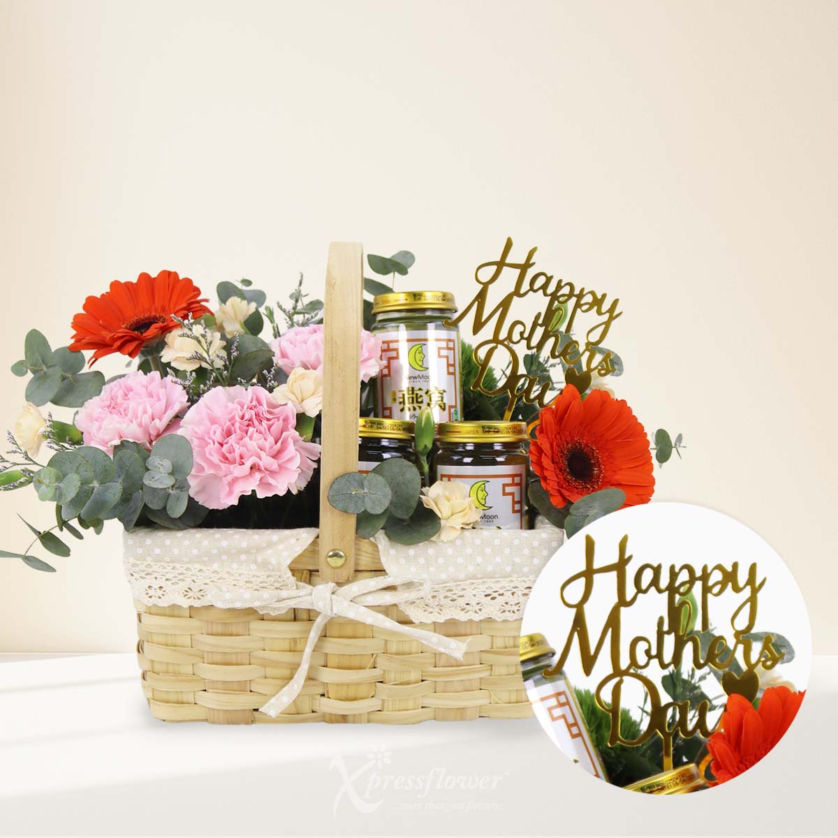 Loving Heart (Pink Carnations with Orange Gerberas & 3 New Moon Bird's Nest)