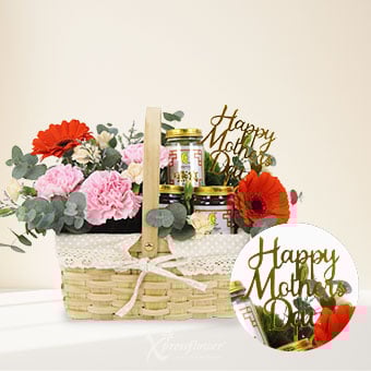 Loving Heart (Pink Carnations with Orange Gerberas & 3 New Moon Bird's Nest)