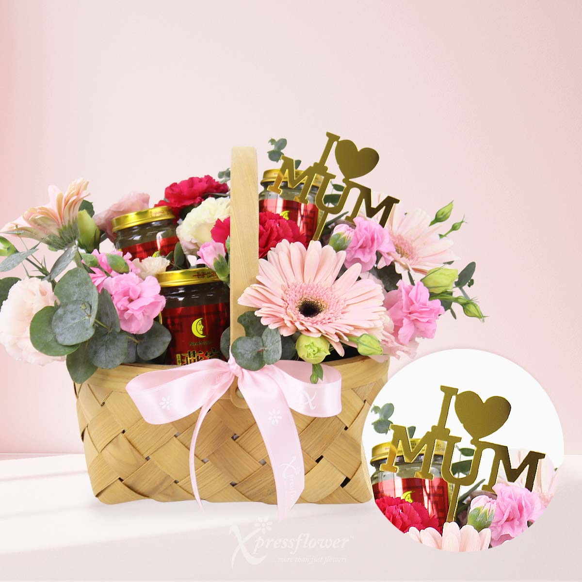 Cherished Moments  (Pink Carnations with Pink Gerberas & 3 New Moon Bird's Nest)