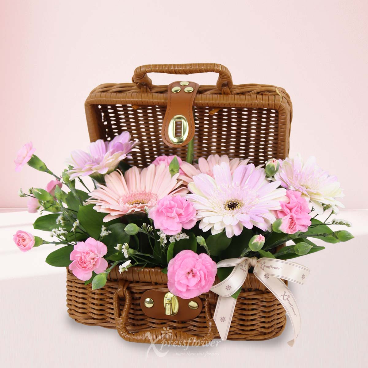 Garden Keepsake  (2 Pink Gerberas with 3 White/Lavender Gerberas)