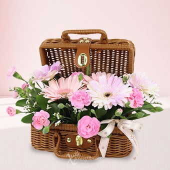 Garden Keepsake  (2 Pink Gerberas with 3 White/Lavender Gerberas)
