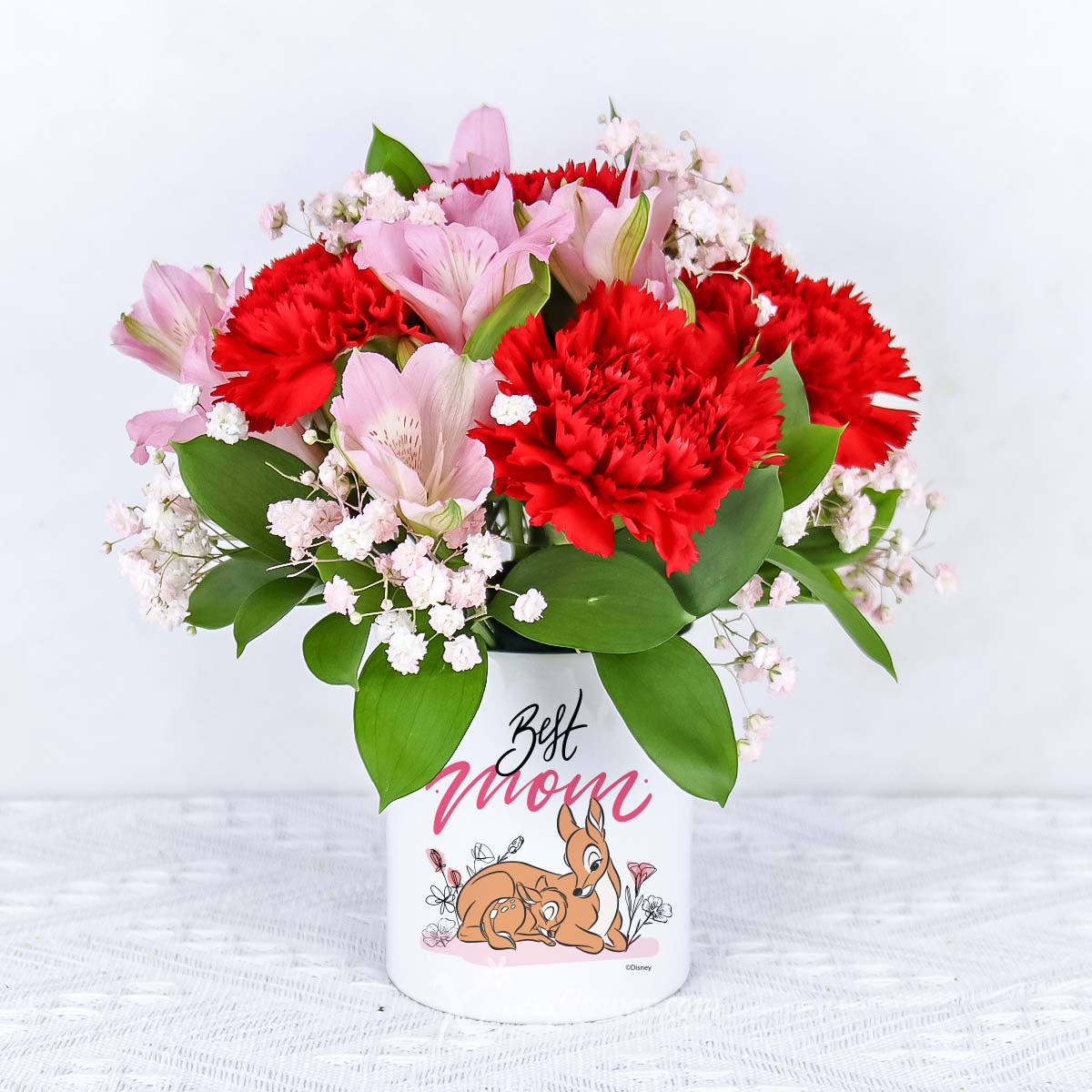 Petal Perfection (6 Red Carnations with Disney Bambi "To The Best Mom" holder)