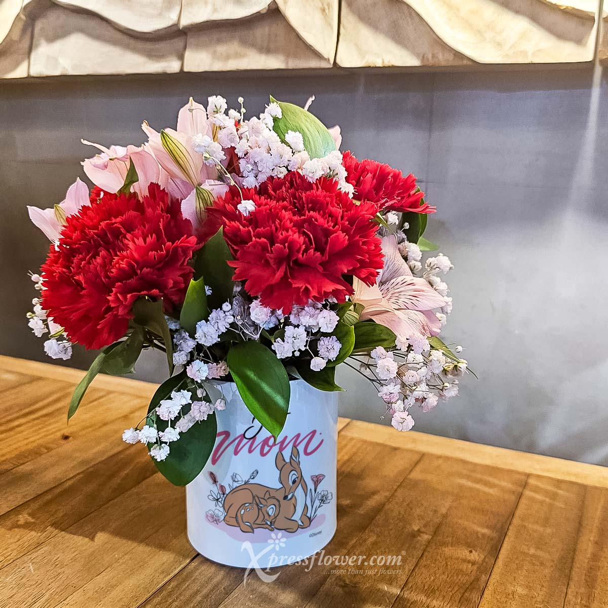 MDDS2482 Petal Perfection (6 Red Carnations with Disney Bambi "To The Best Mom" holder) 3a