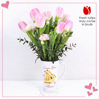 MDMG2542 Tulip Whispers (9 Pink Tulips with 'Love You Mom!' Mug)