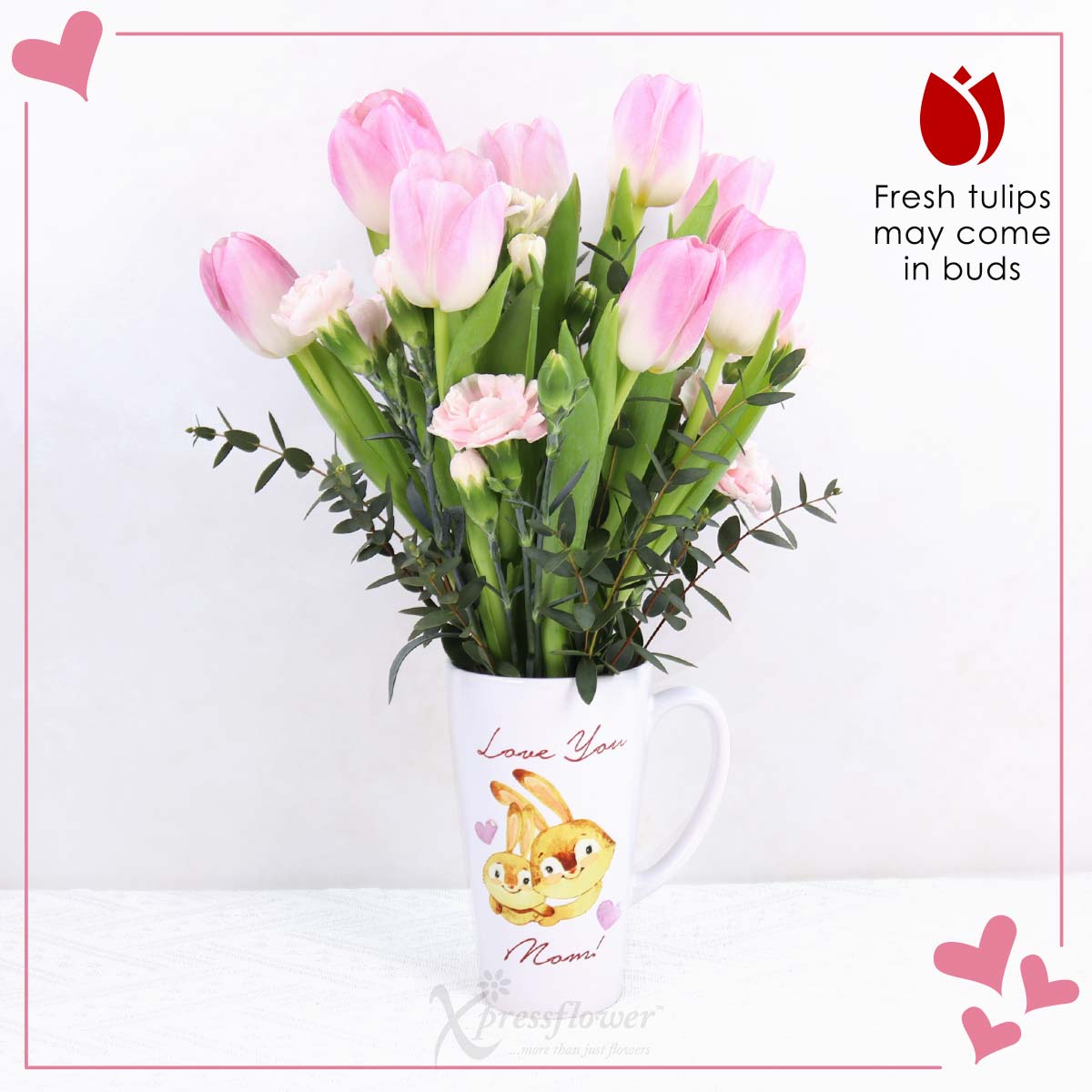 Tulip Whispers (9 Pink Tulips with "Love You Mom!" Mug)