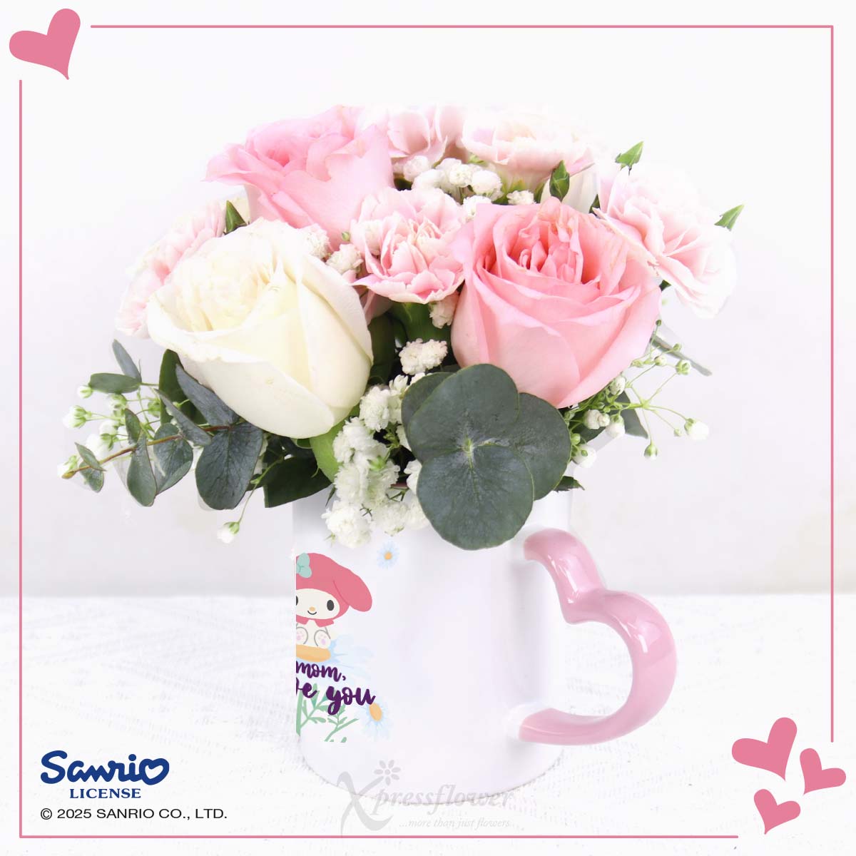MDSN2582 Sweet Melody 6 Mix Pink & White Roses "To Mom I Love You" My Melody Mug new 1b