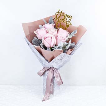 MDBQ2403 Pink Splendour (6 Pink Roses with 'Happy Mother's Day' decor)