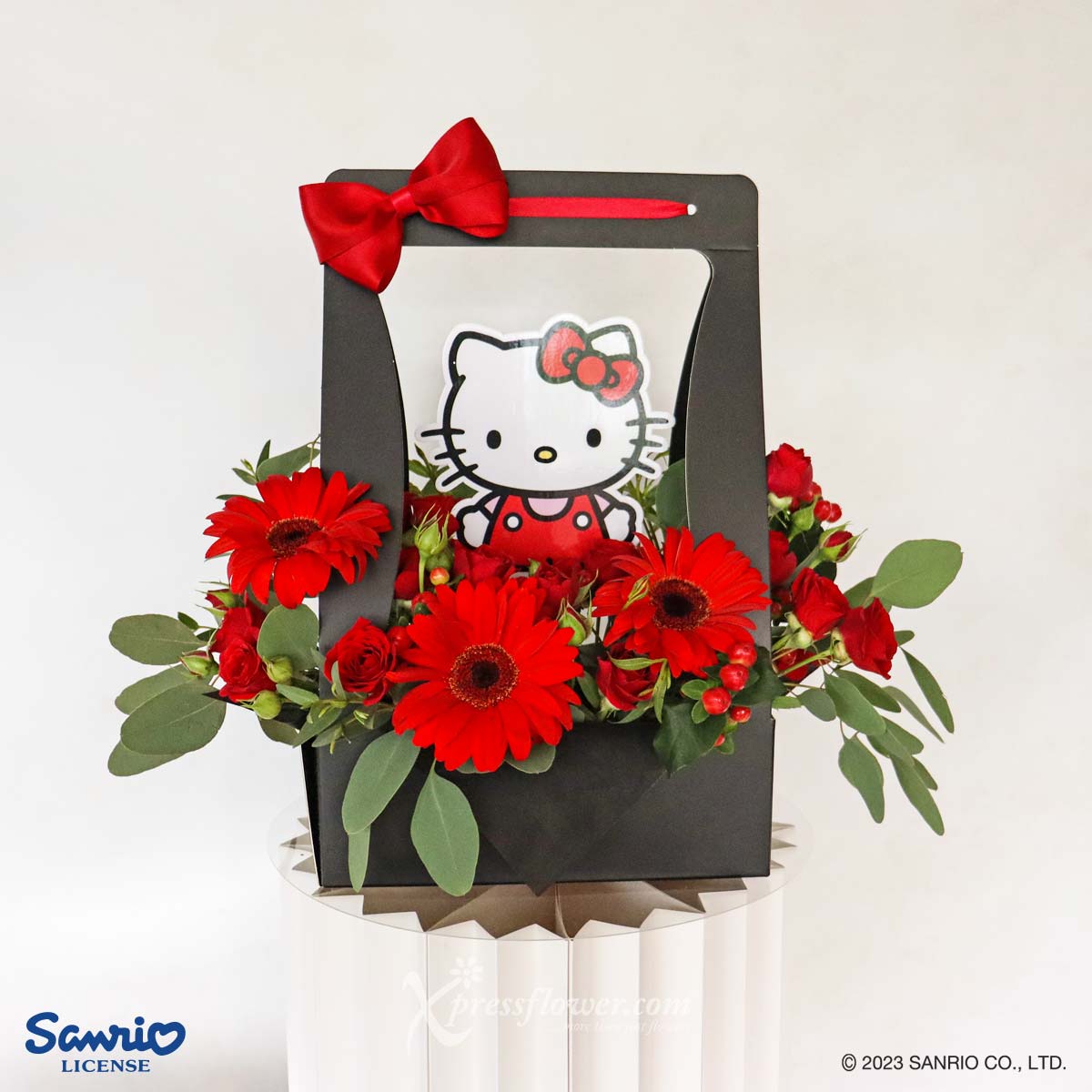 Glam Sweetie (Hello Kitty Tag with 3 Red Gerbera Arrangement in Black Box)