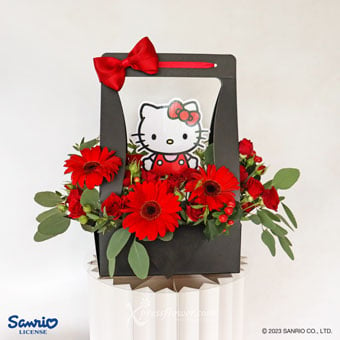 Glam Sweetie (Hello Kitty Tag with 3 Red Gerbera Arrangement in Black Box)