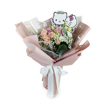 Delightful Smooches (Pink Hydrangea with Pink Rose Spray Sanrio Bouquet)