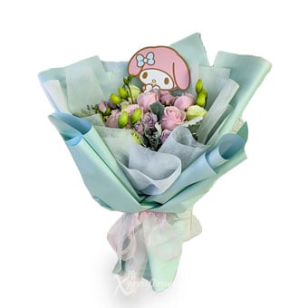 SNBQ2204 Captivating Kirei (8 Pink Roses Sanrio Bouquet)
