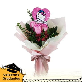 Valedictorian (3 Dark Pink Roses Sanrio Graduation Bouquet)
