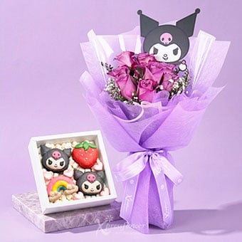 Midnight Mischief (9 Yam Roses Kuromi Bouquet)