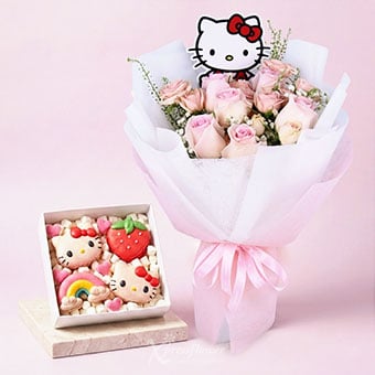 Sweet Icon (6 Sweet Revival Roses Hello Kitty Bouquet)