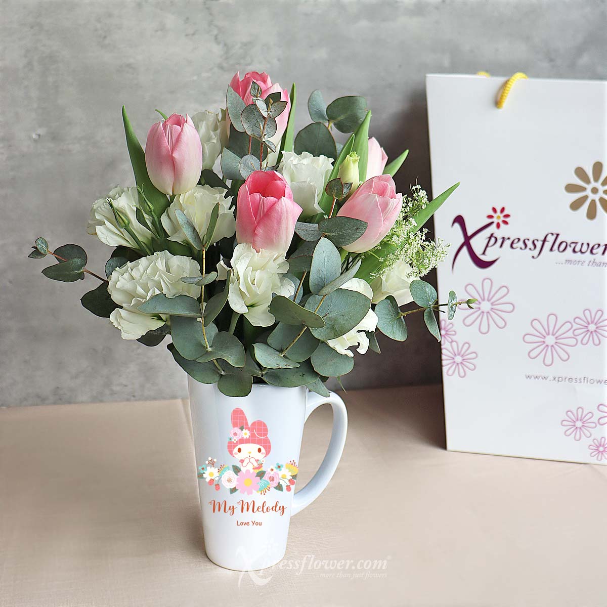 SNMG2303 Floral Chime (5 Pink Tulips with Sanrio My Melody Mug) 3a