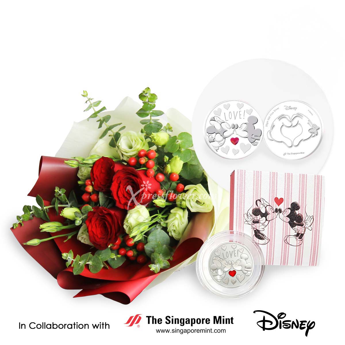 fg2001 Minty Kisses 3 red roses with Disney love medallion 1b