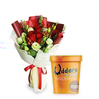 Sweet Happiness (3 Red Roses with Awesomely Chocolate Udders Ice Cream)