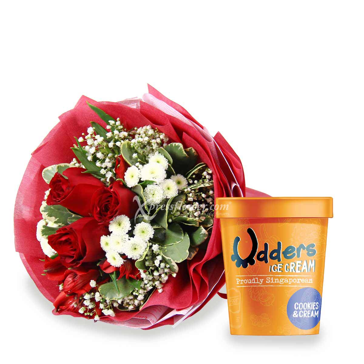 Ice Ice Baby (3 Red Roses with Udders Ice Cream)