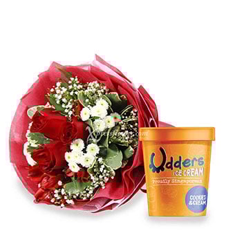 Ice Ice Baby (3 Red Roses with Udders Ice Cream)