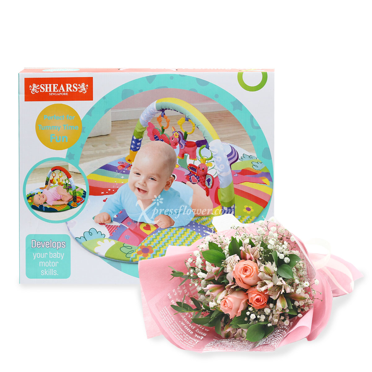 Fun Playtimes (3 Pink Roses with Baby Activity Gym & Play Mat)