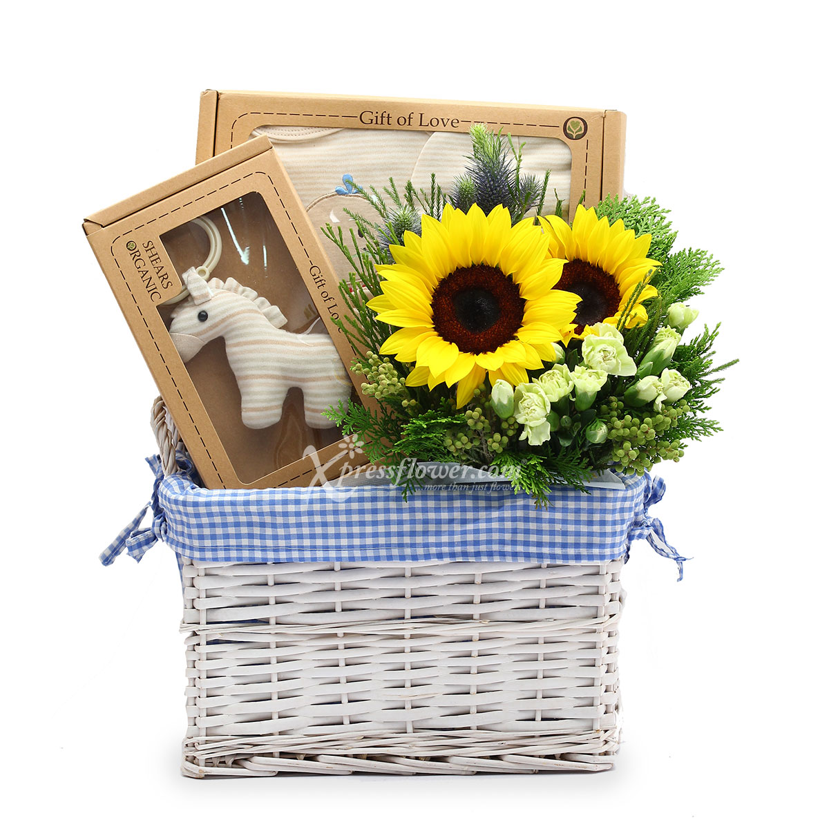 Sweet Little Blessing (2 Sunflowers with Newborn Baby Hamper)