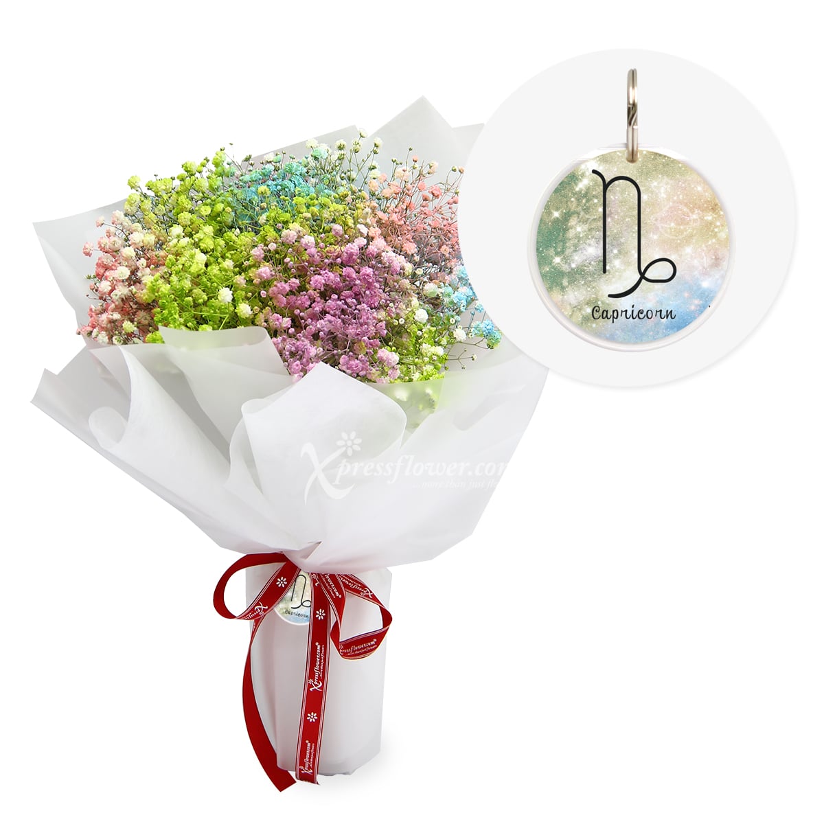 Go-Getter Capricorn (Rainbow Million Star Baby's Breath with Astrology Keychain and Postcard)