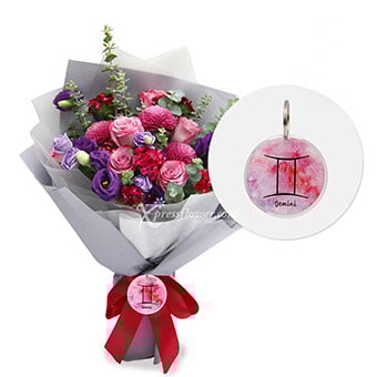 Charming Gemini (6 Yam Roses & 3 Ping Pong Chrysanthemum)