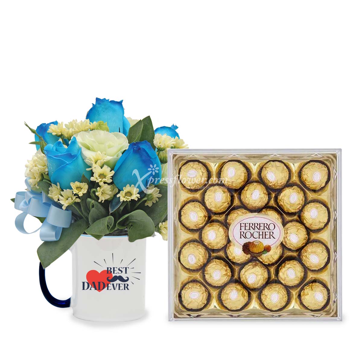 FD1701 Amazing Dad (Blue Roses with 24pcs Ferrero Rocher Box) 1a