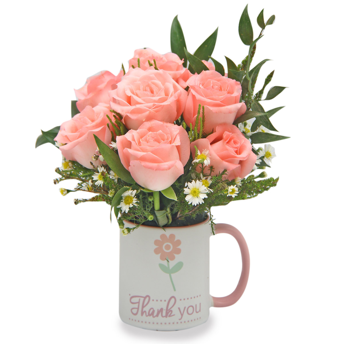 Sincerely Pleased (8 Pink Roses with 'Thank You' Mug)