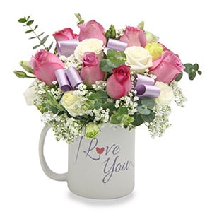 Dearly Loved (10 Yam Roses with 'I Love You' Mug)